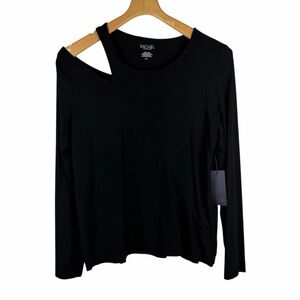 Rachel Roy Open Cut Out Shoulder Black Long Sleeve Top Size Large